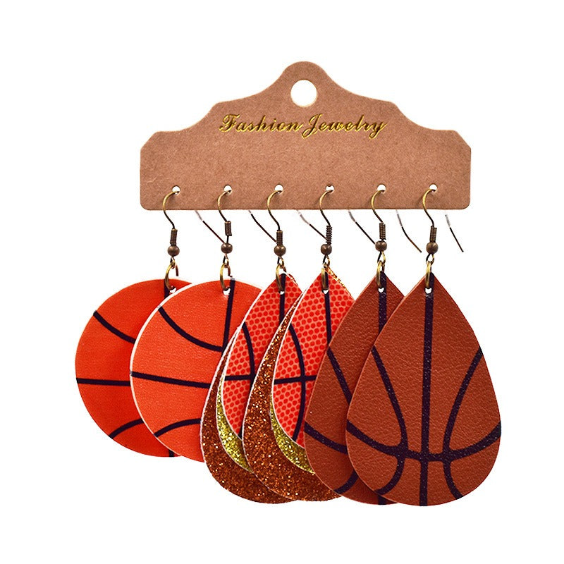 Wholesale Multi-layer Leather Earrings Rugby Football Leather Earrings Combination Leather Earrings
